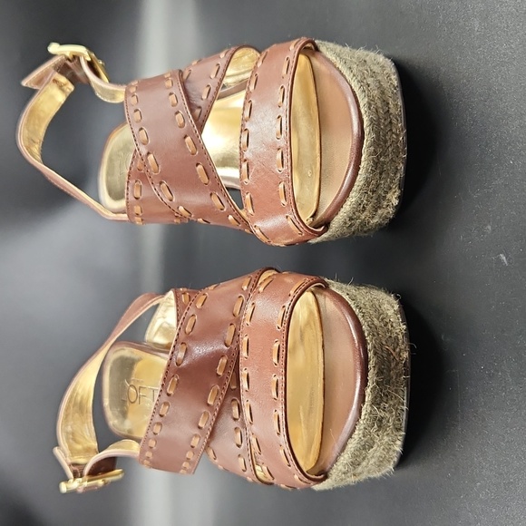 Loft Brown Leather Platform Heels Strappy Sandals Size 6 Espadrille Rope Detail - Picture 6 of 15